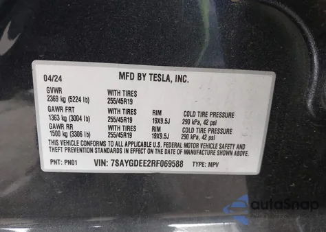 2024 Tesla Model Y Long Range Dual Motor All-Wheel Drive from USA, damaged, VIN 7SAYGDEE2RF069588